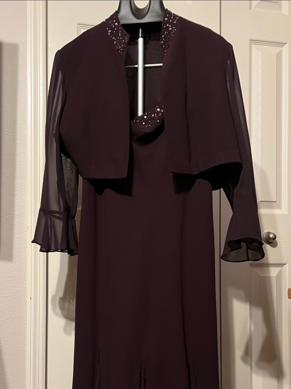 SL Fashions Plum Maxi Dress with Cropped Jacket
